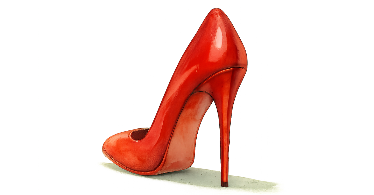 A red high heel shoe as a nod to the movie The Devil Wears Prada 2